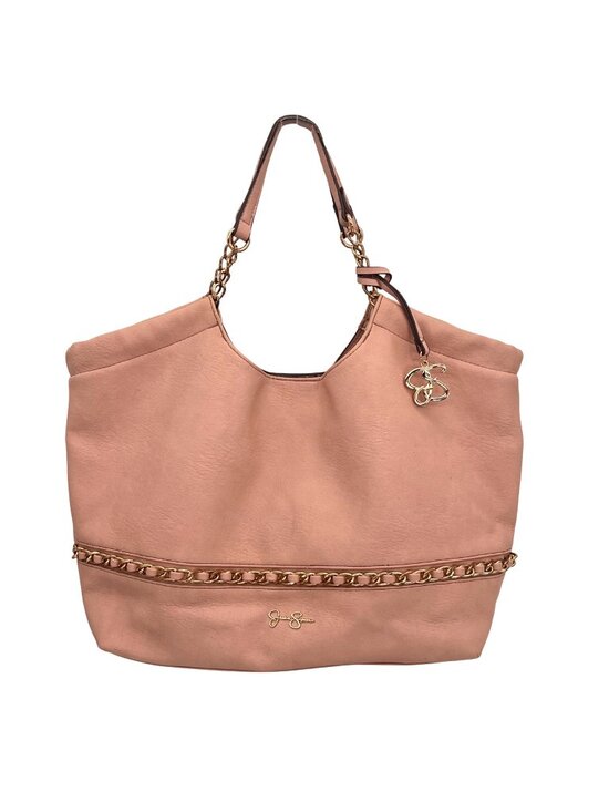 Jessica Simpson Handbags - Jessica Simpson Blush Pink Tote Bag With Gold Chain Detail Leopard Print Lining